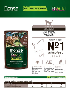   Monge   Monge Cat BWild GRAIN FREE      ,     ,  85  (,  1)